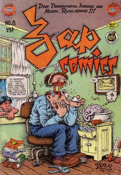 an old comic book cover with a man eating food