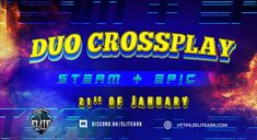 the title screen for duo crossplay steam and epic