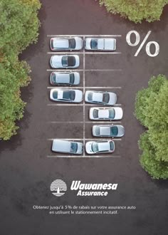 an overhead view of several cars parked in a parking lot with the words, waguanesa assurance