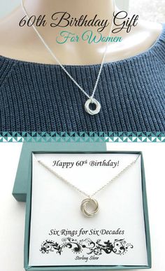 60th Birthday Gift for Women | Sterling Silver Ring Necklace Handmade Jewelry by MarciaHDesigns | 60th Birthday Necklace Sterling Silver Jewelry With Hallmark For Birthday, Nickel-free Jewelry For Anniversary, Silver Hallmarked Jewelry For Birthday, Elegant Nickel-free Jewelry For Birthday, Classic Jewelry For Birthday And Mother's Day, Classic Hallmarked Jewelry For Birthday, Silver Birthday Jewelry, Classic Jewelry For Birthday Gift, Silver Jewelry For Birthday