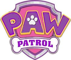 the paw patrol logo with a dog's paw on it, in purple and yellow