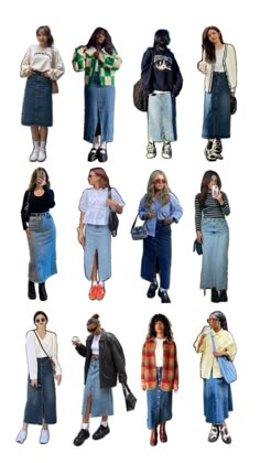 Style With Jeans Skirt, Fitted Denim Skirt Outfit, Denim Outfit Streetwear, Jean Outfits Modest, Outfits With A Denim Skirt, Skirt Jeans Outfit Summer, Modest Fashion Outfits Skirt, Denim Skirt Inspo Outfit, Outfit Ideas With Jean Skirt