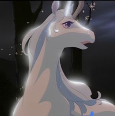 an animated image of a unicorn with stars on it's head and the sky in the background