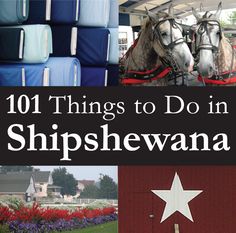 the cover of 101 things to do in shipshevana, with photos of horses and luggage