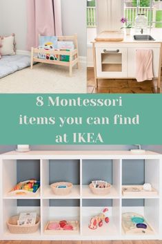 a collage of photos with the words 8 montessori items you can find at ikea