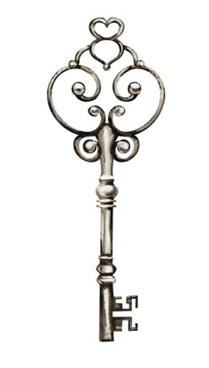 an ornate key with hearts on it