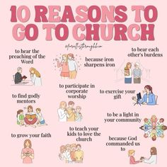 a poster with the words 10 reason to go to church on it and pictures of people