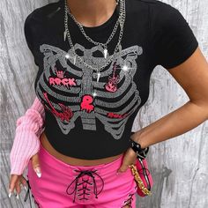 Rock And Roll Black Rhinestone T-Shirt Size Xl But Fits Like A Medium Fitted Punk T-shirt For Party, Punk Style Fitted Party T-shirt, Punk Party Fitted T-shirt, Black Rhinestone T-shirt For Streetwear, Punk Style Graphic T-shirt For Parties, Punk Style Short Sleeve Party Top, Punk Style Party Top With Short Sleeves, Punk Style Short Sleeve Top For Party, Punk Style Crew Neck T-shirt For Parties