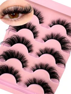 New 5Pairs Manga Lashes Faux Mink Eyelashes Cat Eye Eyelashes Natural Full False Eyelashes Volumized Eyelash Extension Travel Essentials Makeup Tools Black    Synthetic Fiber  Full Strip Lashes   Beauty Tools, size features are:Bust: ,Length: ,Sleeve Length: