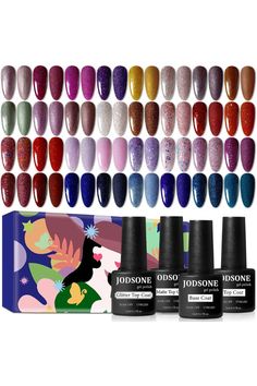 JODSONE 36 PCS Gel Nail Polish Set-32 Colors Gel Polish Kit Base Coat Glossy Matte and Glitter Top Coat Nail Polish Set Green Blue Red Pink Collection Gifts for Women, 	5 Milliliters Types Of Nails, Base Coat, Gel Nail