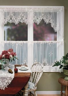 Tea Rose Lace Tier 60x 24 White Ecru Heritage Lace Rose Curtains, Kitchen Window Curtains, Casa Country, Tier Curtains, Cool Curtains, Curtain Valance, Lace Curtains, Home Curtains, Rose Lace