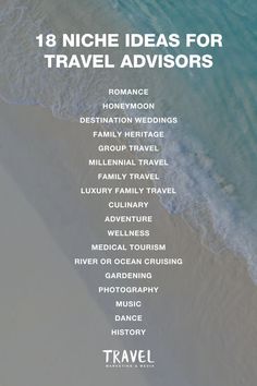 18 Niche Ideas for Travel Advisors Travel Agent Career, Become A Travel Agent, Luxury Family Travel, Niche Ideas, Travel Marketing, Travel Advisor, Travel Facts, Medical Tourism