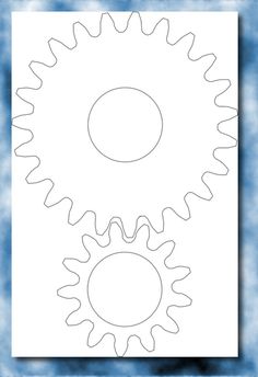 a paper cut out of two gears on a blue and white tie - dye background