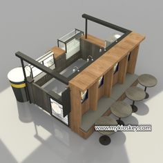 an image of a small food cart with seating