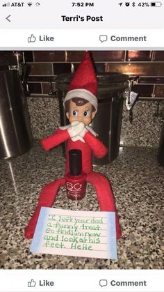 The Elf on the Shelf can be very fun! Here are a bunch of funny, mischievous, naughty, silly, and creative things the elf can do. Elf On The Shelves, Elf Ideas Easy, Timmy Time, Awesome Elf On The Shelf Ideas, Elf Magic, Elf Activities, Xmas Elf, Elf Antics, Elf Fun