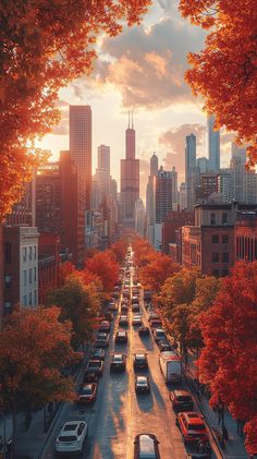 "Explore Chicago's Vibrant Autumn Skyline: High-Angle Cityscape in 8K" Chicago Autumn, Primitive Art, Edward Hopper, Chicago City, High Angle, The Windy City, Business District, Famous Landmarks, Windy City