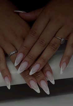 nail inspo College Nails Ideas Almond, Long Almond White French Tip Nails, Pointy White French Tip Nails, Frenchies Acrylic Nails Almond, White On White French Almond Nails, Almond Nails Designs Easy, Nails Design 2025, French Manicure Styles, New York Aesthetic Nails