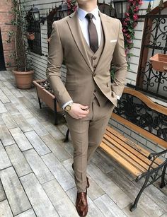 Men Brown Suits 3 Piece Suit, Slim Fit Eligant Suits, Beach Wedding Wear Suits, Groom Wear Suits, Party Wear Suits, - Etsy Costum Elegant, Blazer Outfits Men, Tan Suit, Formal Men Outfit, Classy Suits