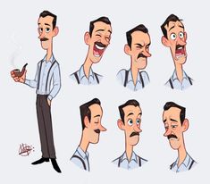 a man with different facial expressions and gestures in various poses, including the mustaches on his face