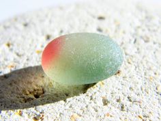 a close up of a small piece of food on the ground with sand around it