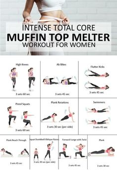 a woman doing an intense total core muffin top melter workout with the instructions