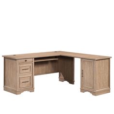 an l shaped desk with drawers on the top