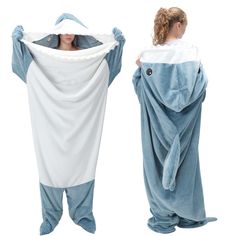 PRICES MAY VARY. CARTOON SHARK SHAPE: The cartoon shark shape of this blanket makes the wearable blanket more playful and cute. The shark blanket hoodie onesie is flexible to wear and easy to walk on. You'll love the feeling of being completely wrapped up in this unique and eye-catching shark blanket. It helps you get into shark role play every time you wear it HIGH GRAMMAGE THICK FABRIC: The shark blanket is made of 280g flannel fabric, offering a thicker and more durable material for added com Shark Onesie, Shark Blanket, Cartoon Costume, Shark Tail, Shark Costumes, Cartoon Shark, Cartoon Costumes, Bag Cartoon, Funny Onesies