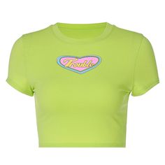 Trouble Crop Top in Green - Boogzel Apparel Crop Top Korean, Egirl Clothes, Women Summer Casual, Outfit Png, Graphic Crop Top, Short Sleeve Crop Top, Vintage Crop Tops, Chiffon Fashion, Baby Tees