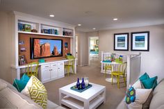 a living room filled with furniture and a flat screen tv