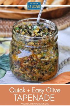 a jar filled with food sitting on top of a table