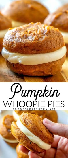 pumpkin whoopie pies with cream cheese on top