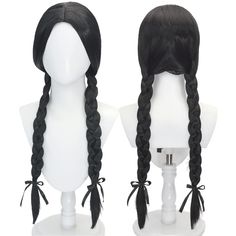 PRICES MAY VARY. 🎃【MATERIAL】 Join the spooky family with the long braided cosplay wig. It's perfect for fans of movie or tv show. Made with high-quality heat-resistant synthetic fiber material, this wig will withstand the test of time. 🎃【ADJUSTABLE SIZE】The adjustable internal cap ensures a comfortable fit for head circumferences between 19.6 and 23.6 inches, making it perfect for most head sizes. Plus, the wig comes with a black hairnet, so you won't have to worry about any stray strands! 🎃【 Pigtail Wig, Black Cosplay Wig, Corpse Bride Costume, Lip Gloss Homemade, Bride Costume, Hourglass Fashion, Bow Women, Pigtail Braids, Pigtail Hairstyles