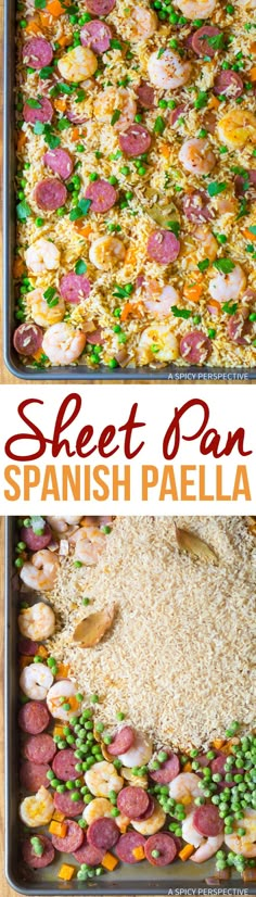 this is an image of a sheet pan with spanish paella