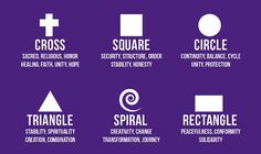 six different types of logos with the words cross, square, triangle, and spiral