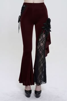 Pants With Slits On The Side Outfit, Pants With Open Sides, Pants With Lace Up Sides, Persian Outfits Women, Unique Clothing Ideas, Medieval Pants Women, Dark Floral Outfit, Backless Suit Designs, Gore Clothes