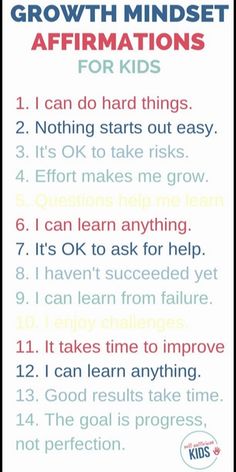 a poster with the words growth minds affirmations for kids