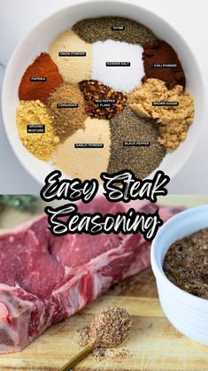 the ingredients for easy steak seasoning in a bowl