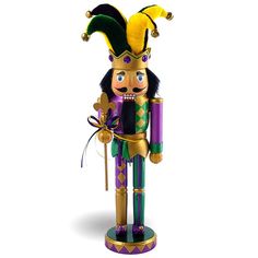 Mardi Gras Jester Nutcracker Purple Yellow and Fleur De Lis 12 inch - Nutcracker Ballet Gifts Nutcracker Gifts Ballet, Mardi Gras Jester, Cupcake Hats, Christmas Snowflakes Ornaments, Jester Hat, Ballet Gift, Gold And Purple, Rainbow Flag Pride, Nutcracker Soldier