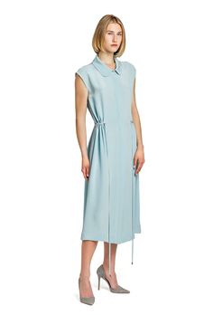 The sleeveless Midi Dress with Drawstring from JUNA offers a chic solution for days that call for easy yet chic style. - Spread collar - Hidden button-front placket - Drawstring waist - Sleeveless - Straight hem - Mid-length - Approx. length: 48.4" - 123 cm - Material: 95% viscose 5% elastane  - Dry clean only Sleeveless Midi Dress, Midi Dress Sleeveless, Summer Clothes, Summer Outfits Women, Dress Clothes For Women, Mid Length, Drawstring Waist, Chic Style, Summer Outfits