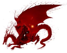 the logo for dragon age origins, which is red and black with white letters on it