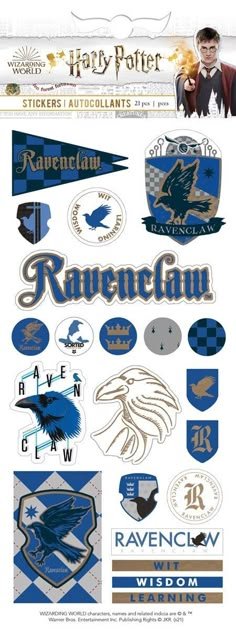 Harry Potter foil stickers shown in packaging featuring Harry Potter Ravenclaw House illustrations with silver and blue details. Harry Potter Sticker, Harry Potter Scrapbook, Imprimibles Harry Potter, Harry Potter Stickers, Ravenclaw House, Buku Harry Potter, Anniversaire Harry Potter, Theme Harry Potter, Harry Potter Ravenclaw