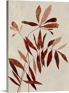 an abstract painting of leaves on a white background