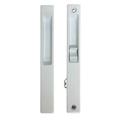 the door handle is white and has two handles on each side, one with an open end