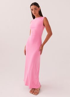 Celina Maxi Dress - Pink Tight Long Dress Casual, Tight Long Dress, Long Dress Casual, Pink Maxi Dress, Good Stretches, Dress Pink, Stunning Dresses, Neck Designs, Bright Pink