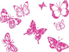 six pink butterflies on a white background