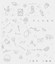 a black and white drawing of different things in the sky with words that say friday flash