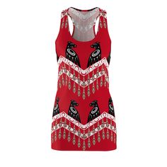 Coast Salish indigenous native thunderbird regalia  A feminine and stylish, yet really comfortable dress. This high quality AOP racerback dress is appealing from every angle. Inspired by the freedom of creativity, it will instantly become everyone's alltime favorite. .: 100% Polyester .: Light fabric (6.0 oz/yd² (170 g/m .: White seam thread .: Sporty fit .: Tagless .: Runs true to size .: Assembled in the USA from globally sourced parts Native Thunderbird, Church Shirt Designs, Red Beaded Dress, Native Fashion, Native American Dress, Coast Salish, Native Dress, Ribbon Skirts, Wedding Dress Belt