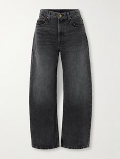 "Every wash, every whisker, and every fade is inspired by the time-worn pieces in the founders’ archive," says B Sides. These 'Leroy' jeans are made from tonal-gray denim that's lightly faded through the thighs and knees and topped with a mid-rise waist. Balance the wide-leg profile with a fitted tee. Barrel Jeans, Fitted Tee, Striped Jeans, Grey Denim, Jeans Black, Workout Tee, Jeans Dress, Wide Leg Jeans, Denim Pants