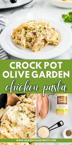 crock pot olive garden chicken pasta with parmesan cheese and herbs on the side