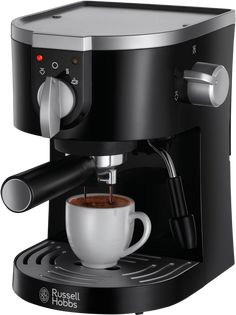 an espresso machine with a cup of coffee on the front and one arm